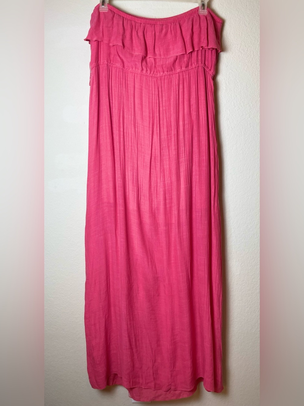 Pink Strapless Maxi Dress with Ruffle Detail | Flowy Summer Dress | Size 2X